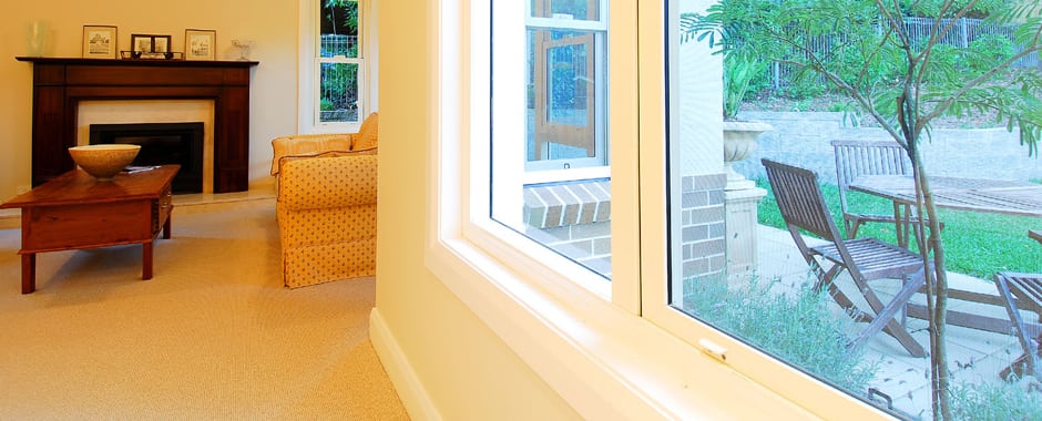 A pair of Double Hung Windows in a living room